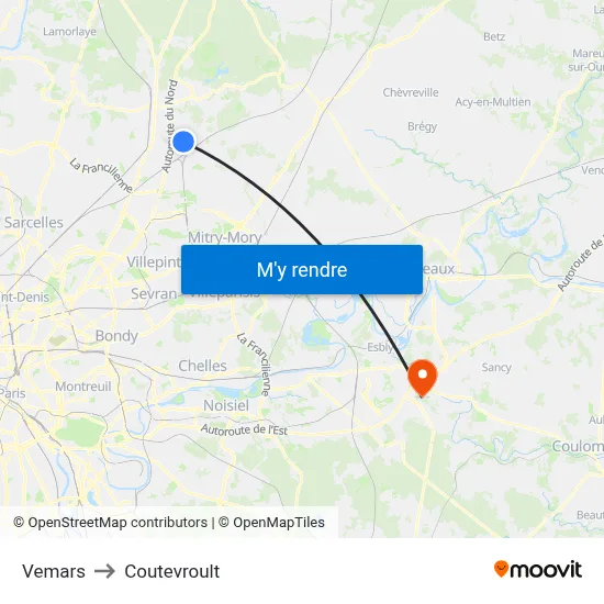 Vemars to Coutevroult map