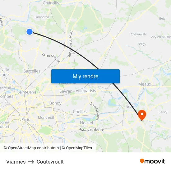 Viarmes to Coutevroult map