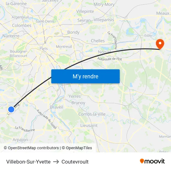 Villebon-Sur-Yvette to Coutevroult map