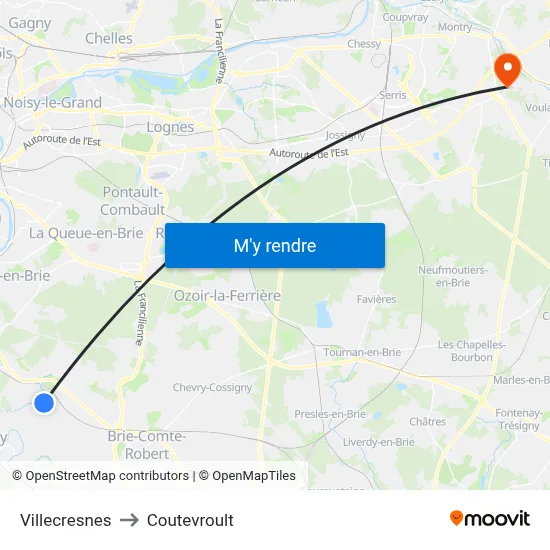 Villecresnes to Coutevroult map