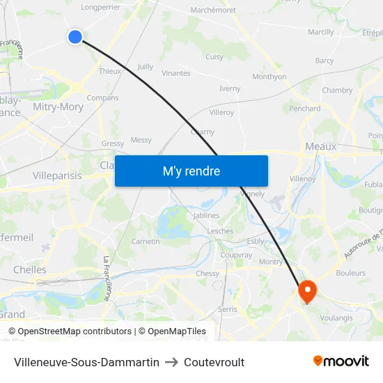 Villeneuve-Sous-Dammartin to Coutevroult map