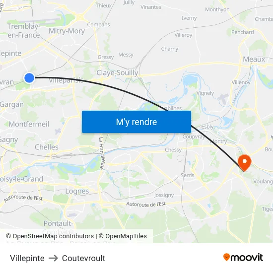 Villepinte to Coutevroult map