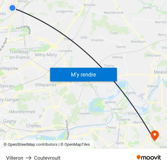 Villeron to Coutevroult map