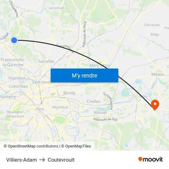 Villiers-Adam to Coutevroult map