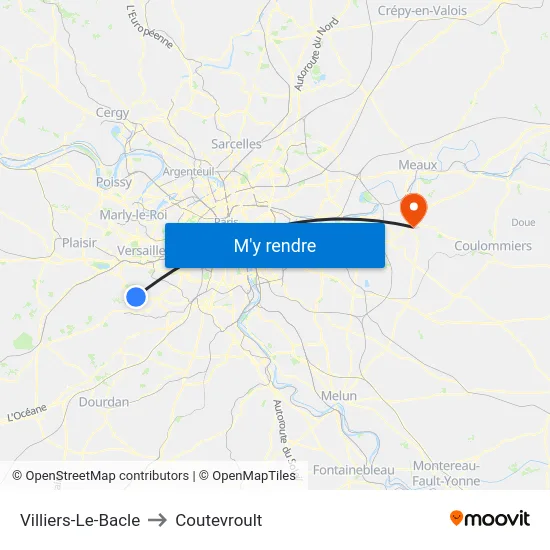 Villiers-Le-Bacle to Coutevroult map
