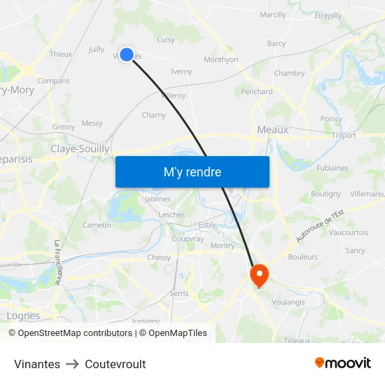 Vinantes to Coutevroult map