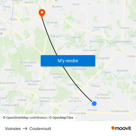Voinsles to Coutevroult map