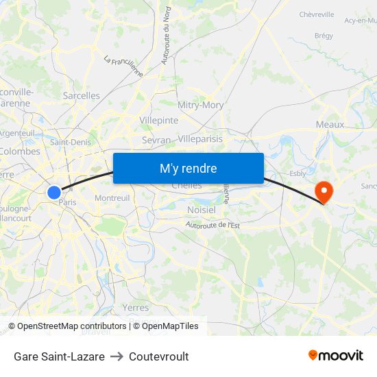 Gare Saint-Lazare to Coutevroult map