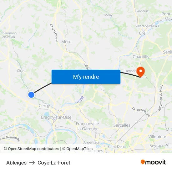 Ableiges to Coye-La-Foret map