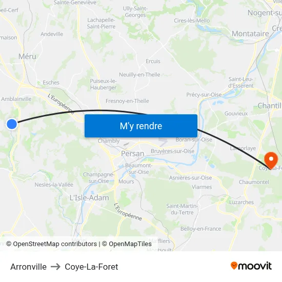 Arronville to Coye-La-Foret map