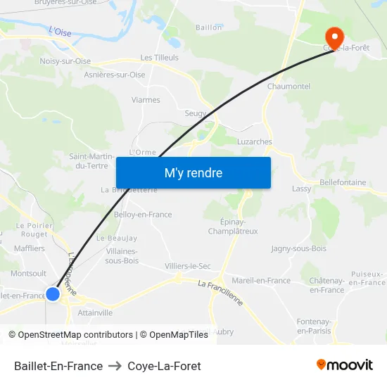 Baillet-En-France to Coye-La-Foret map