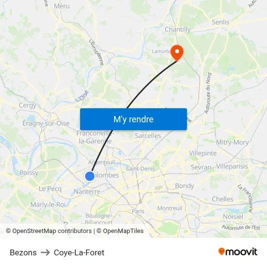 Bezons to Coye-La-Foret map