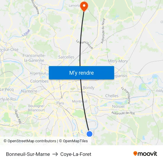 Bonneuil-Sur-Marne to Coye-La-Foret map