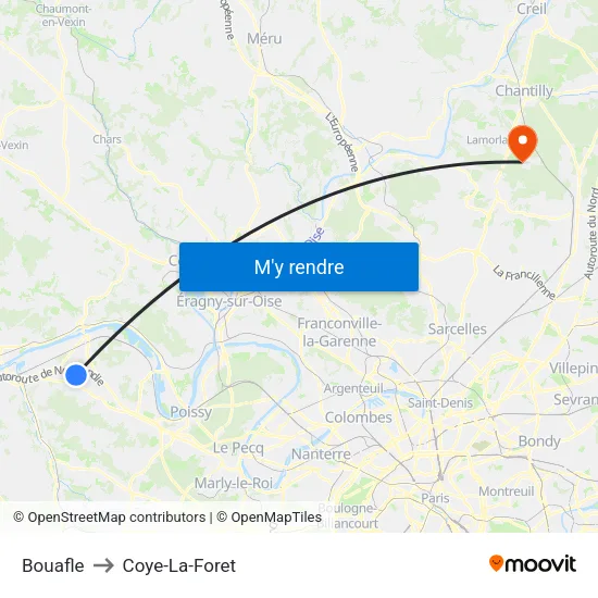 Bouafle to Coye-La-Foret map