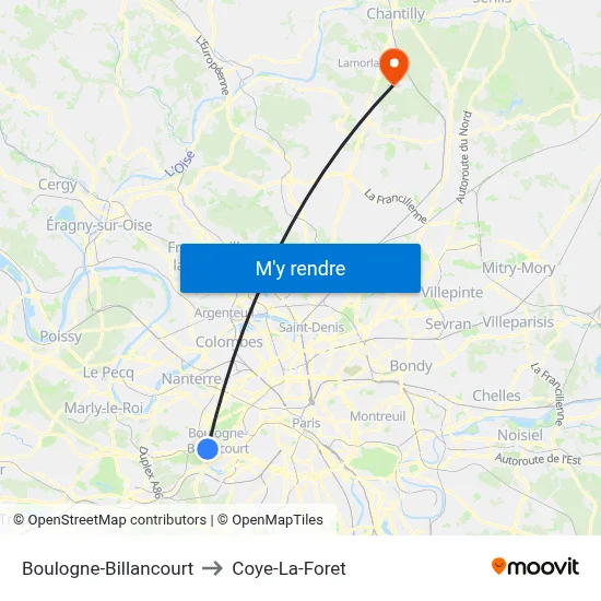 Boulogne-Billancourt to Coye-La-Foret map