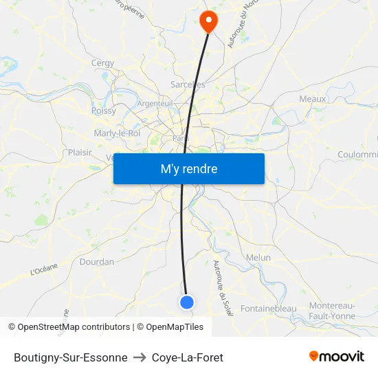 Boutigny-Sur-Essonne to Coye-La-Foret map