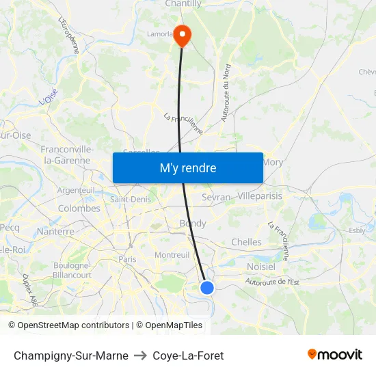 Champigny-Sur-Marne to Coye-La-Foret map