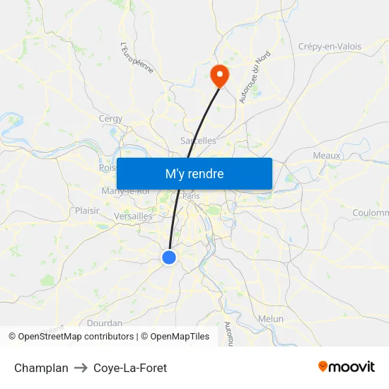 Champlan to Coye-La-Foret map