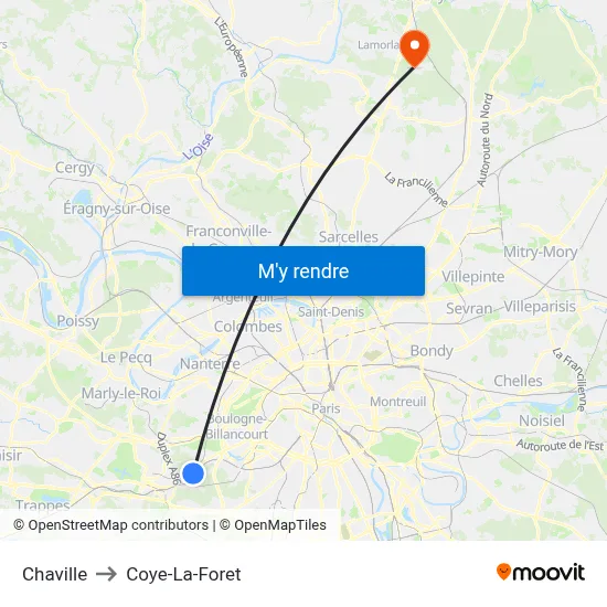 Chaville to Coye-La-Foret map