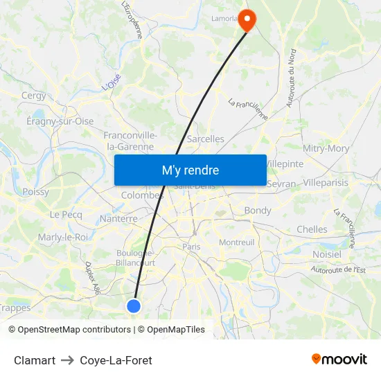 Clamart to Coye-La-Foret map