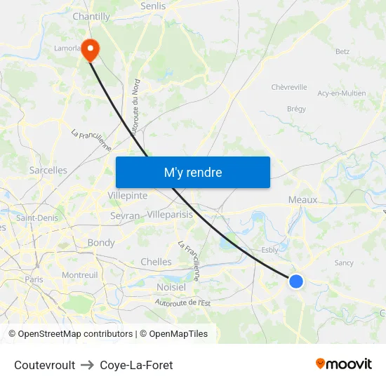 Coutevroult to Coye-La-Foret map