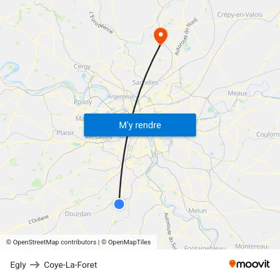 Egly to Coye-La-Foret map