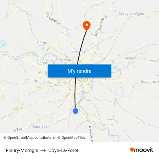 Fleury-Merogis to Coye-La-Foret map