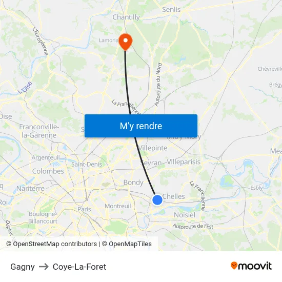 Gagny to Coye-La-Foret map