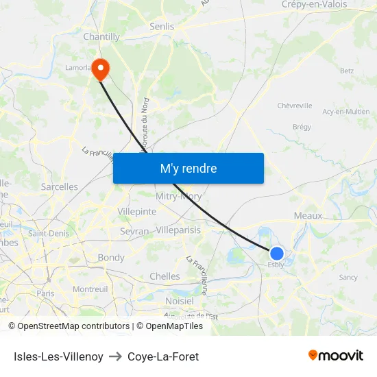Isles-Les-Villenoy to Coye-La-Foret map