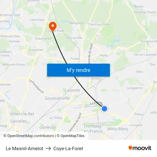 Le Mesnil-Amelot to Coye-La-Foret map