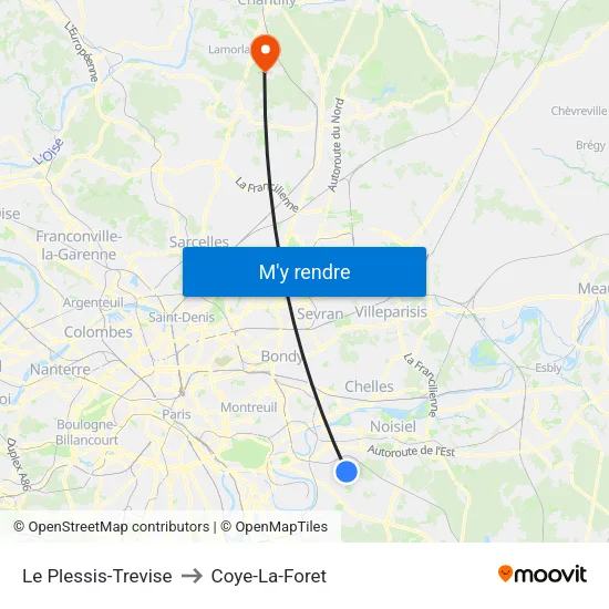 Le Plessis-Trevise to Coye-La-Foret map