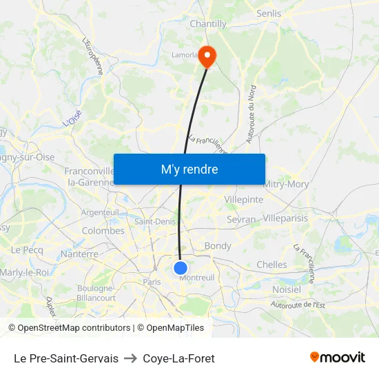 Le Pre-Saint-Gervais to Coye-La-Foret map