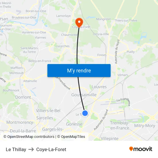 Le Thillay to Coye-La-Foret map