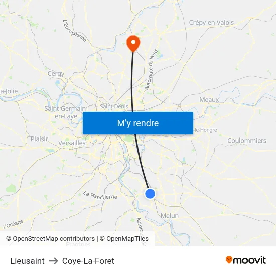 Lieusaint to Coye-La-Foret map