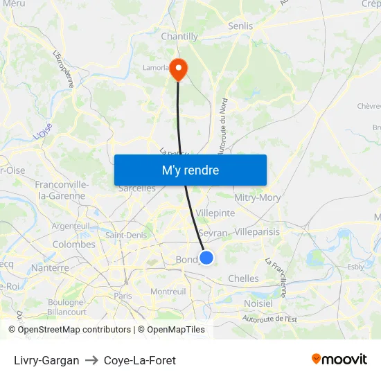 Livry-Gargan to Coye-La-Foret map