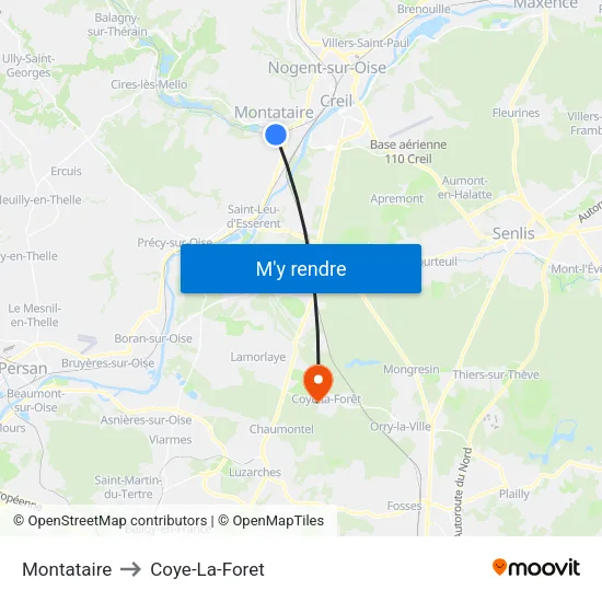 Montataire to Coye-La-Foret map
