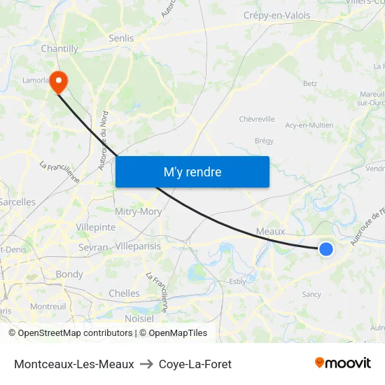 Montceaux-Les-Meaux to Coye-La-Foret map