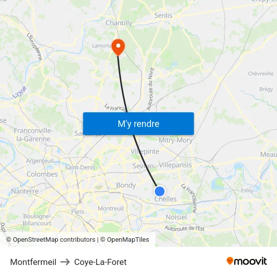 Montfermeil to Coye-La-Foret map