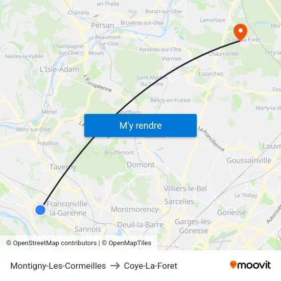 Montigny-Les-Cormeilles to Coye-La-Foret map