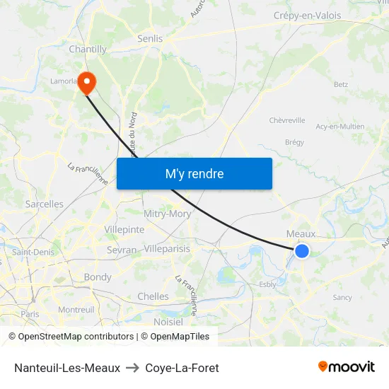 Nanteuil-Les-Meaux to Coye-La-Foret map