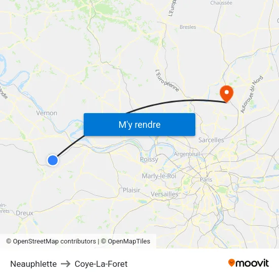 Neauphlette to Coye-La-Foret map