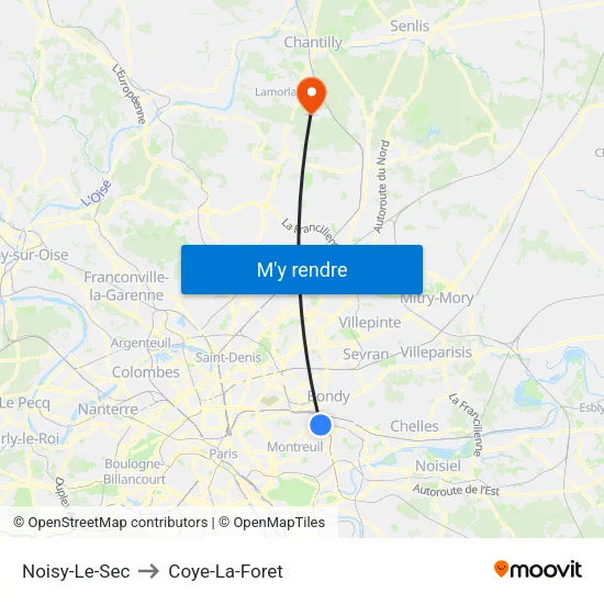 Noisy-Le-Sec to Coye-La-Foret map