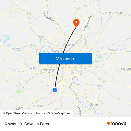 Nozay to Coye-La-Foret map