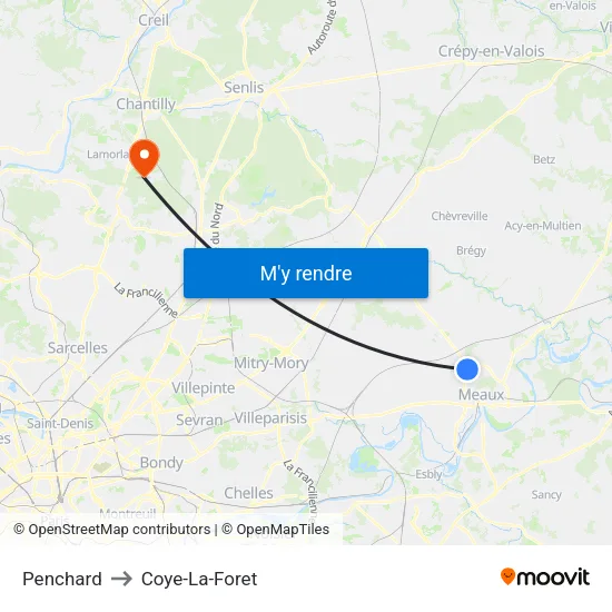 Penchard to Coye-La-Foret map