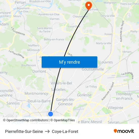 Pierrefitte-Sur-Seine to Coye-La-Foret map