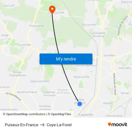 Puiseux-En-France to Coye-La-Foret map