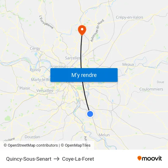 Quincy-Sous-Senart to Coye-La-Foret map