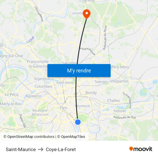 Saint-Maurice to Coye-La-Foret map