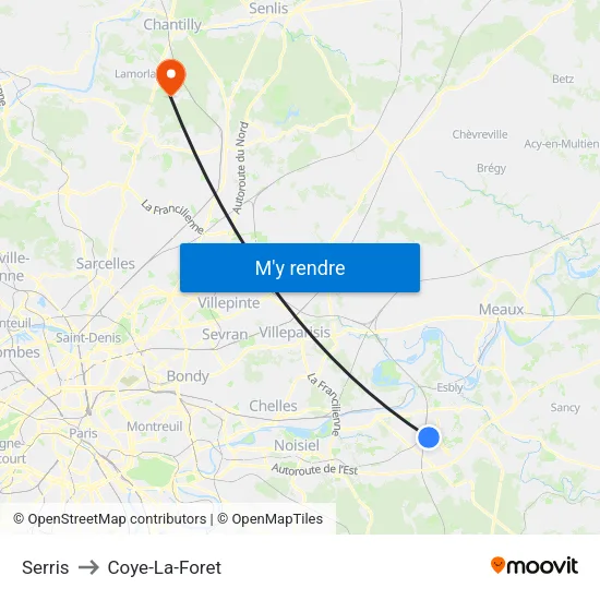 Serris to Coye-La-Foret map