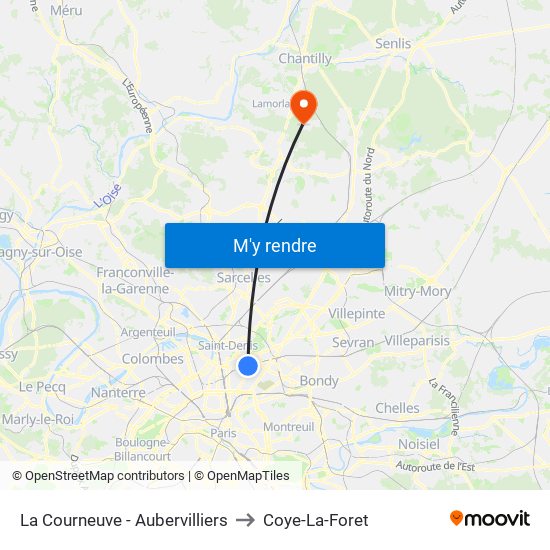 La Courneuve - Aubervilliers to Coye-La-Foret map